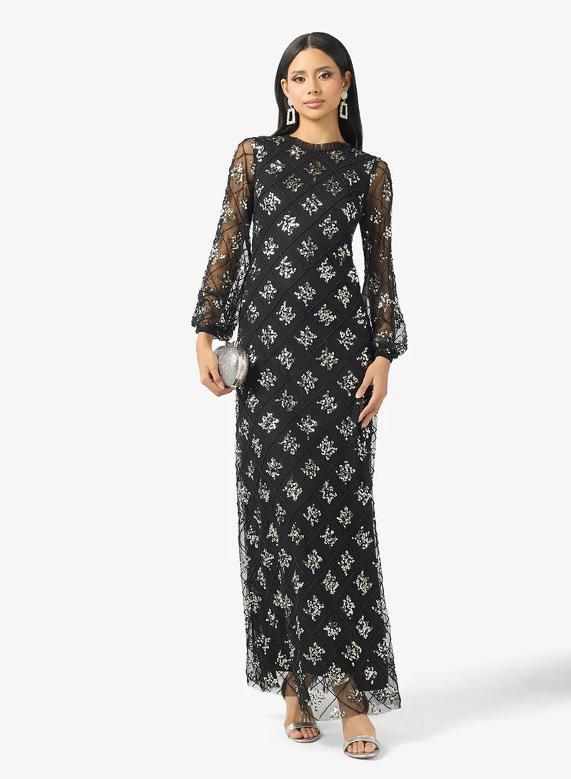 Amelia Rose Crew Neck Sequin Maxi Dress