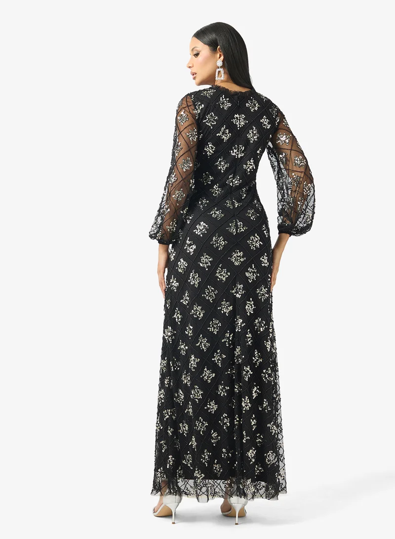 Amelia Rose Crew Neck Sequin Maxi Dress