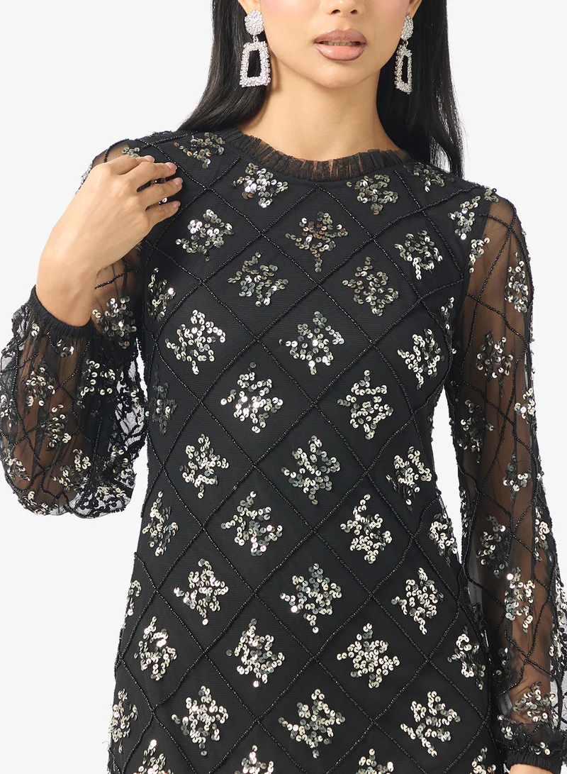 Amelia Rose Crew Neck Sequin Maxi Dress