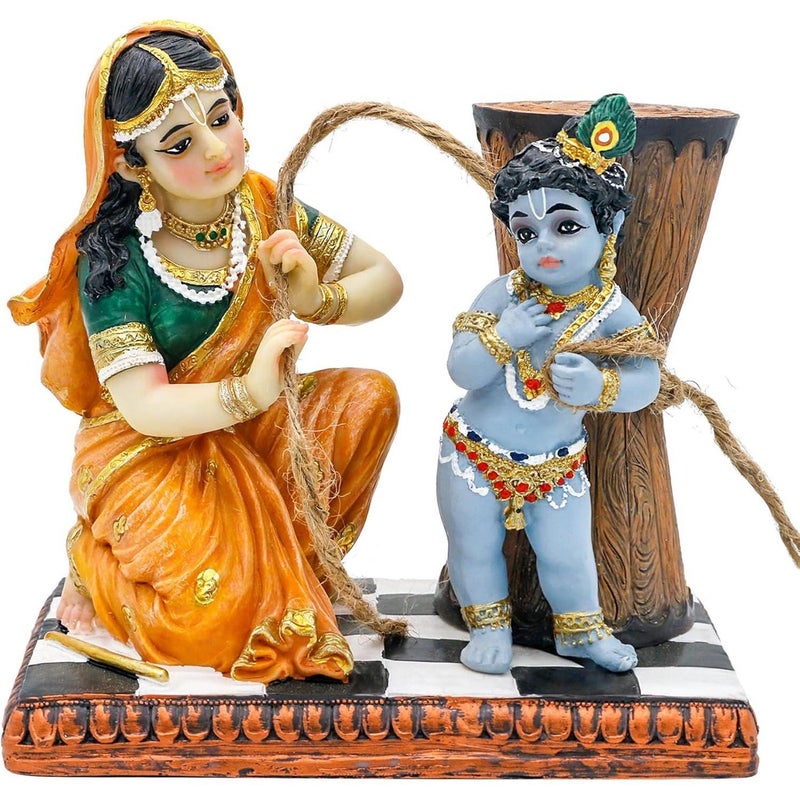 alikiki Maa Yashoda Binding Krishna Murti - Divine 5.1" Hindu God Lord Krishna Statue Hand Painted Polystone Sculpture Indian Diwali Gifts Pooja Item Office Home Temple Mandir Puja Decor - Image 1