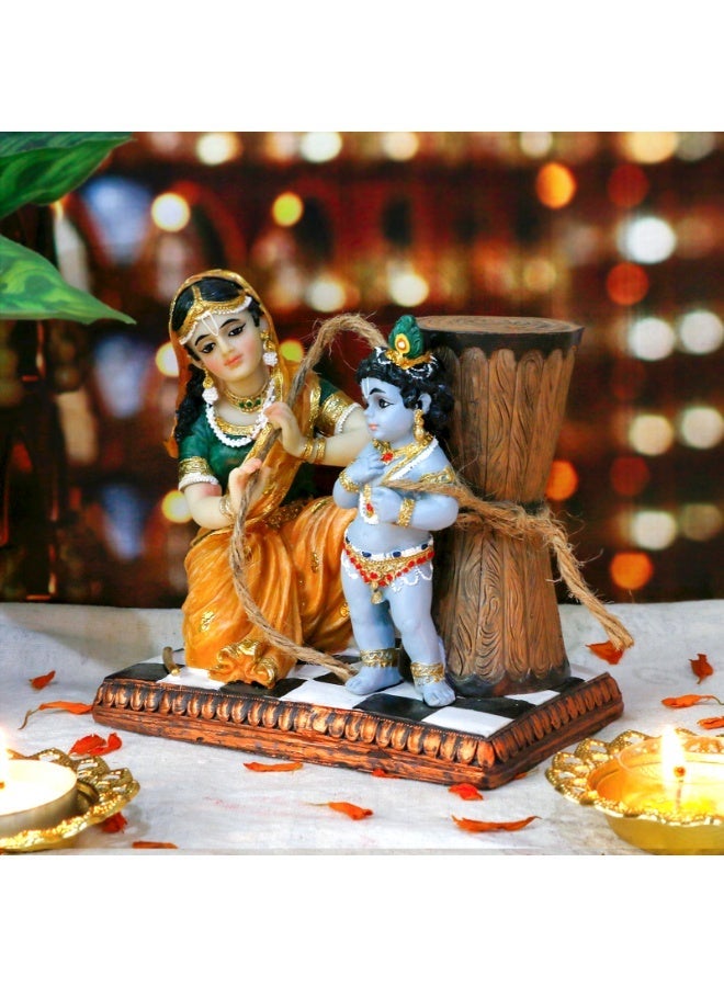 alikiki Maa Yashoda Binding Krishna Murti - Divine 5.1" Hindu God Lord Krishna Statue Hand Painted Polystone Sculpture Indian Diwali Gifts Pooja Item Office Home Temple Mandir Puja Decor - Image 3