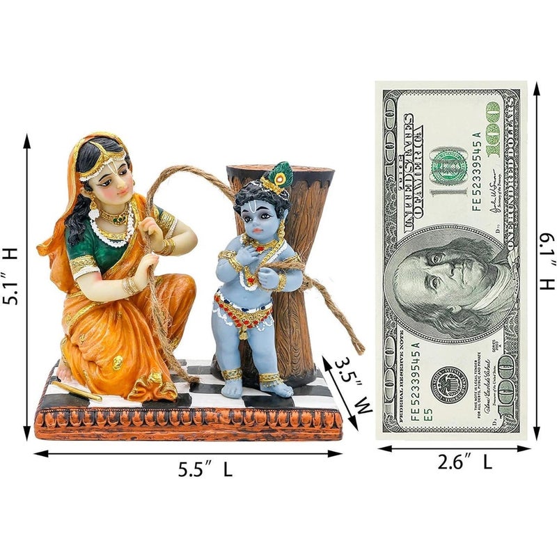 alikiki Maa Yashoda Binding Krishna Murti - Divine 5.1" Hindu God Lord Krishna Statue Hand Painted Polystone Sculpture Indian Diwali Gifts Pooja Item Office Home Temple Mandir Puja Decor - Image 4