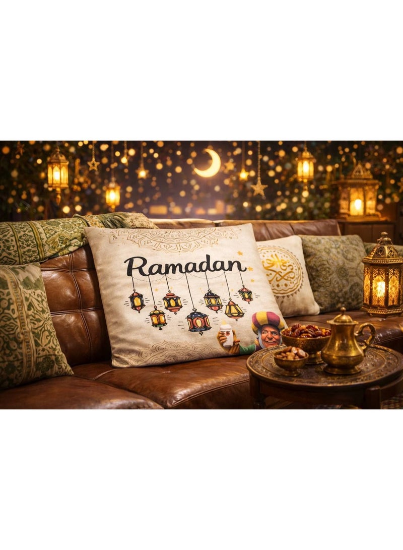 2-piece velvet cushion set featuring Ramadan-themed characters and designs - Image 4