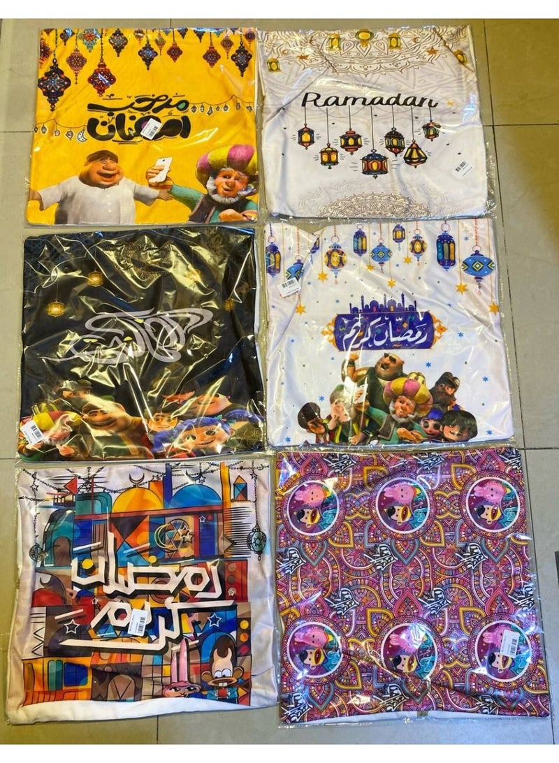 2-piece velvet cushion set featuring Ramadan-themed characters and designs - Image 1