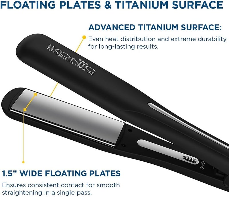 IKONIC Pro Titanium Shine 3.0 Hair Straightener Black with Advanced Professional Dual Titanium Floating Plates, Auto Shut off function, Instant Heat up, Universal Voltage - Image 3