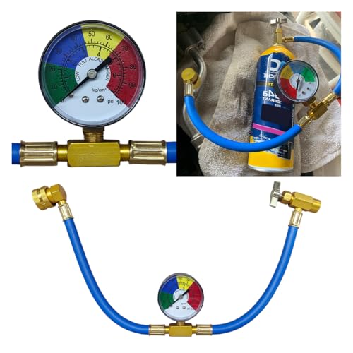 BDZMC R134A Car AC Refrigerant Charge Hose Kit Car Air Conditioning Recharge Hose with Gauge for Measuring LowPressure 100PSI 12 Can Tap R134A Quick Coupler for CarsHome AC Refrigerant - Image 1
