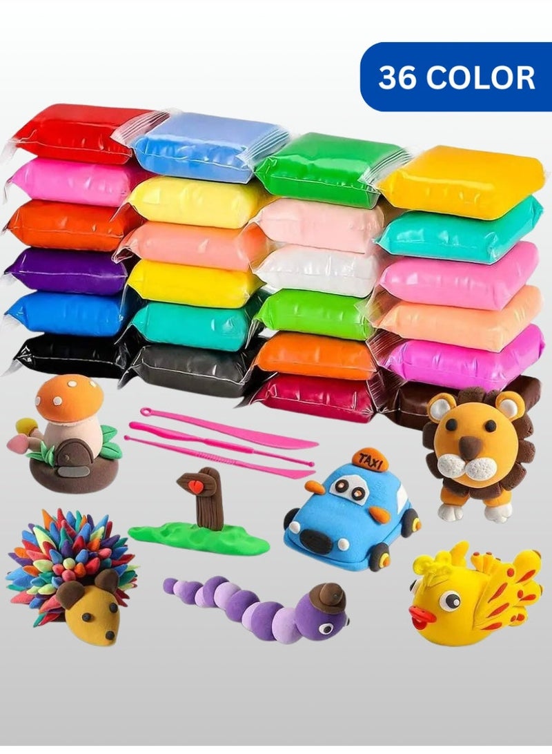 صلصال يجف بالهواء، بلاستيك 36 لون، مجموعة صلصال تشكيل مع 3 ادوات نحت، بلاستيك يمكنك تركيبه بنفسك لتعليم الاطفال - Image 1