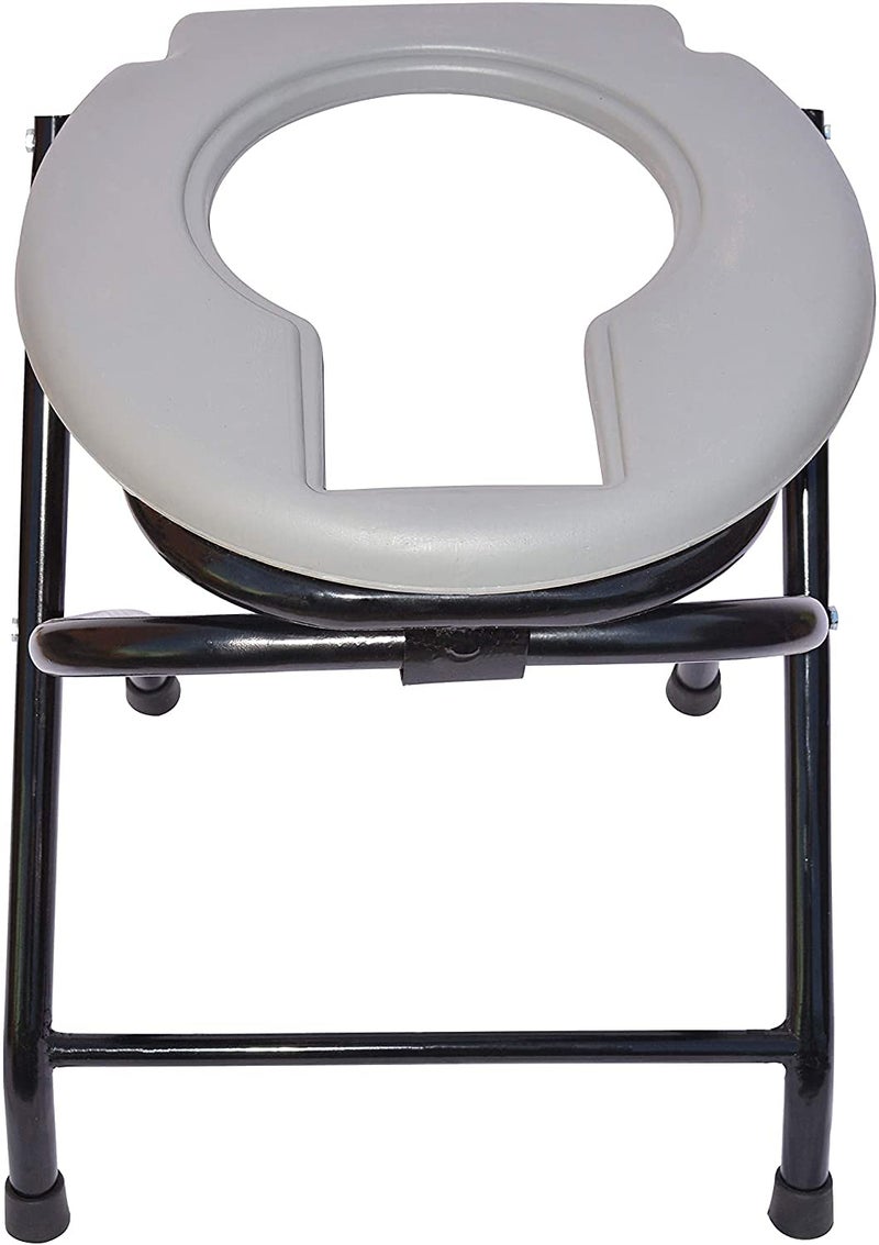 MUBBA Foldable Toilet Seat Bathroom Stool Portable Bedside Commode Chair With Pot Gr, Black - Image 3