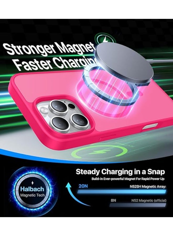 جراب متوافق مع iPhone 16 Pro لهاتف iPhone 16 Pro المغناطيسي، [متوافق مع Magsafe] جراب رفيع شفاف غير لامع مقاوم للصدمات والسقوط للفتيات والنساء والأولاد، وردي فاقع - Image 2