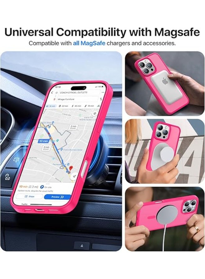 جراب متوافق مع iPhone 16 Pro لهاتف iPhone 16 Pro المغناطيسي، [متوافق مع Magsafe] جراب رفيع شفاف غير لامع مقاوم للصدمات والسقوط للفتيات والنساء والأولاد، وردي فاقع - Image 5