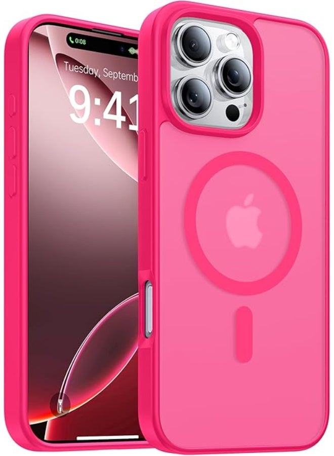 جراب متوافق مع iPhone 16 Pro لهاتف iPhone 16 Pro المغناطيسي، [متوافق مع Magsafe] جراب رفيع شفاف غير لامع مقاوم للصدمات والسقوط للفتيات والنساء والأولاد، وردي فاقع - Image 1