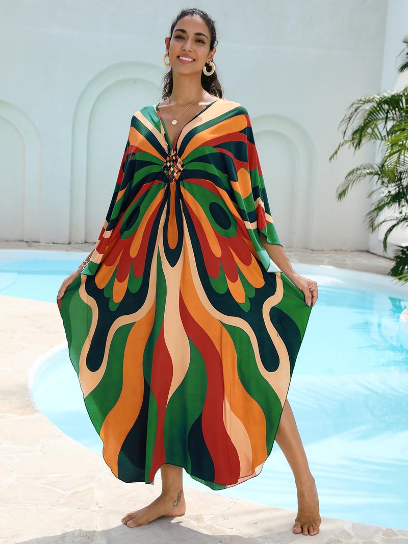 KEYLORTING Women's Plus Size Kaftan Dress â€“ plus size maxi dress Moo Moos Beach Cover Up,Bathing Suit Cover-Up Loungewear - Image 2