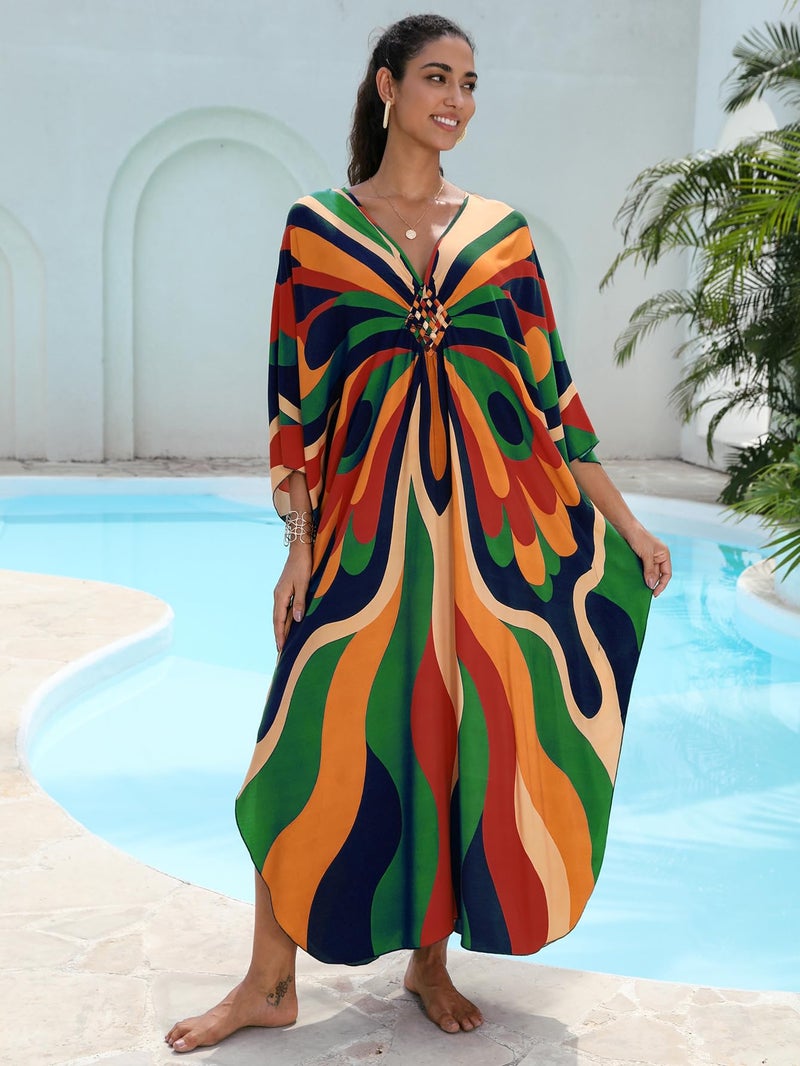KEYLORTING Women's Plus Size Kaftan Dress â€“ plus size maxi dress Moo Moos Beach Cover Up,Bathing Suit Cover-Up Loungewear - Image 5