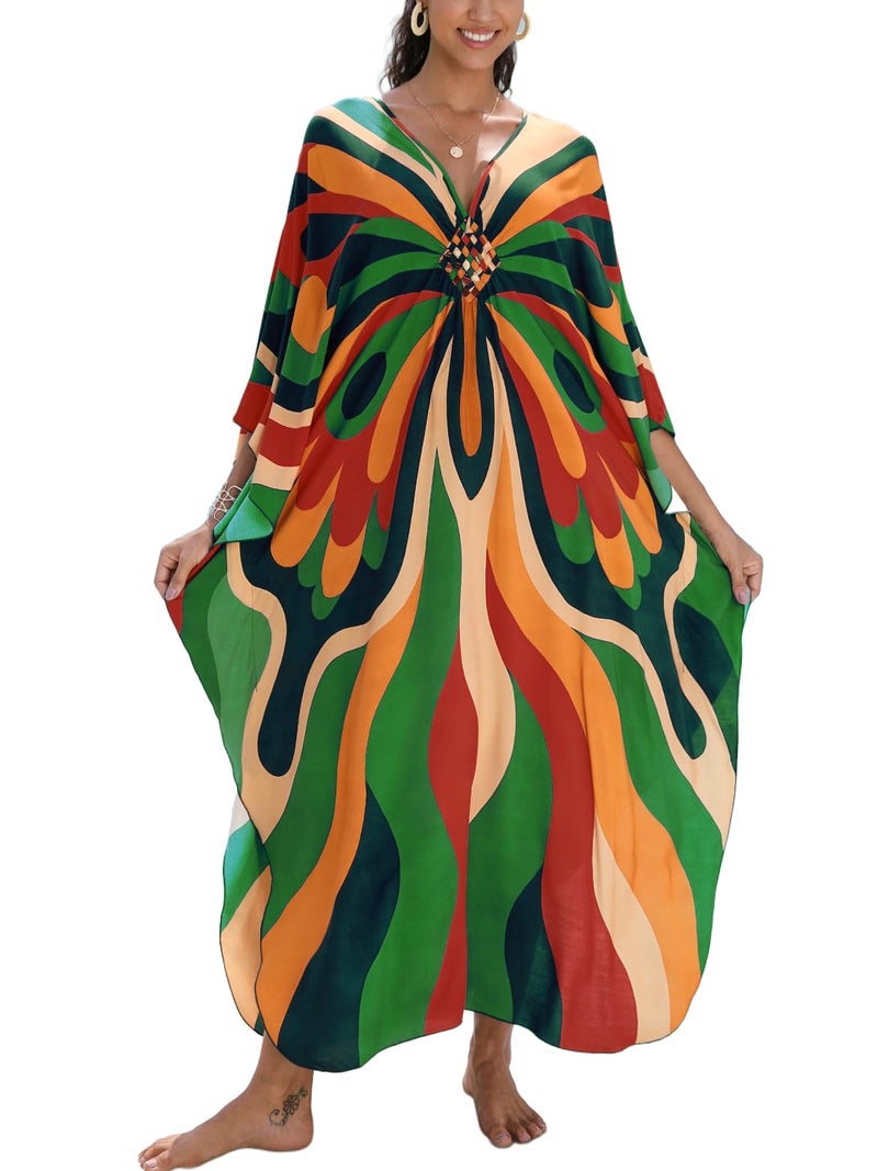 KEYLORTING Women's Plus Size Kaftan Dress â€“ plus size maxi dress Moo Moos Beach Cover Up,Bathing Suit Cover-Up Loungewear - Image 1