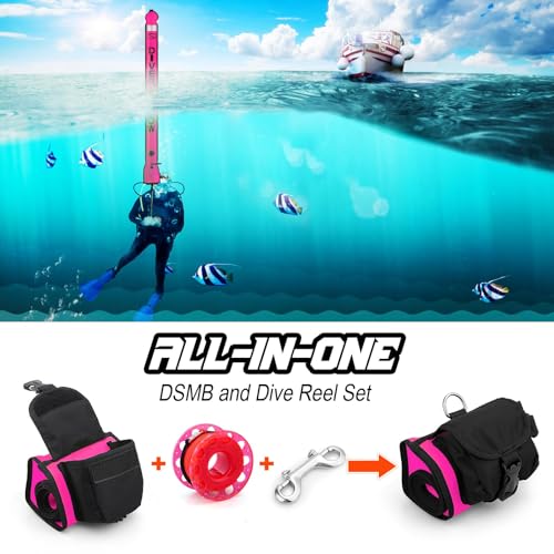 Owekfifv Surface Marker Buoy Scuba with Reel 6ft High Visibility Diving Open Bottom Signal Tube Safety Sausage with Pouch Bag 100ft ABS Dive Reel and Steel DoubleEnded Bolt Snap - Image 3