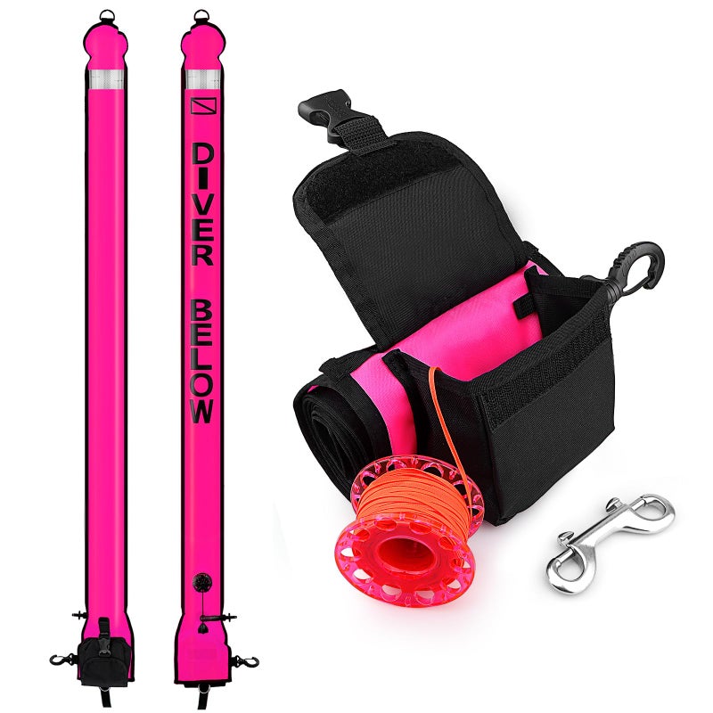 Owekfifv Surface Marker Buoy Scuba with Reel 6ft High Visibility Diving Open Bottom Signal Tube Safety Sausage with Pouch Bag 100ft ABS Dive Reel and Steel DoubleEnded Bolt Snap - Image 2