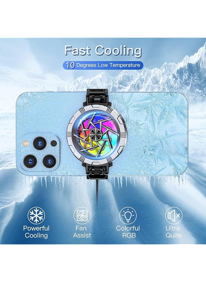 LINJIE Phone Cooler， Magnetic Cell Phone Cooler Rgb Phone Cooling Fan Portable Lightweight Mobile Phone Cooling Fan With Temperature Display，Game Artifacts Suitable For Ios/Android Pubg、Live Vlog - Image 2