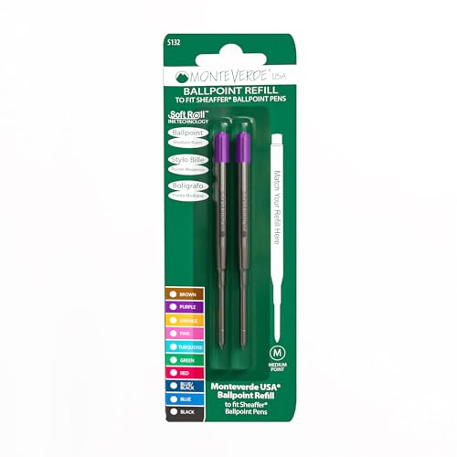 Monteverde Ballpoint Refill to Fit Sheaffer Ballpoint Pens, Medium Point, Soft Roll, Purple, 2 per Pack (S132PL) - Image 5