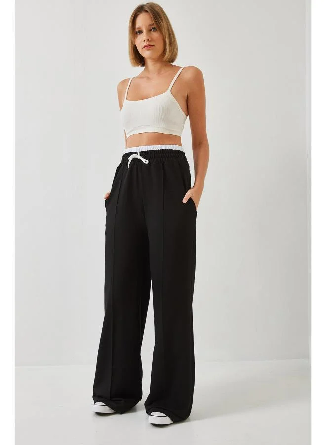 Ginger  Contrast Waistband Detail Straight Fit Pants for Women | Best Price UAE