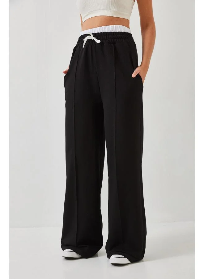 Ginger  Contrast Waistband Detail Straight Fit Pants for Women | Best Price UAE