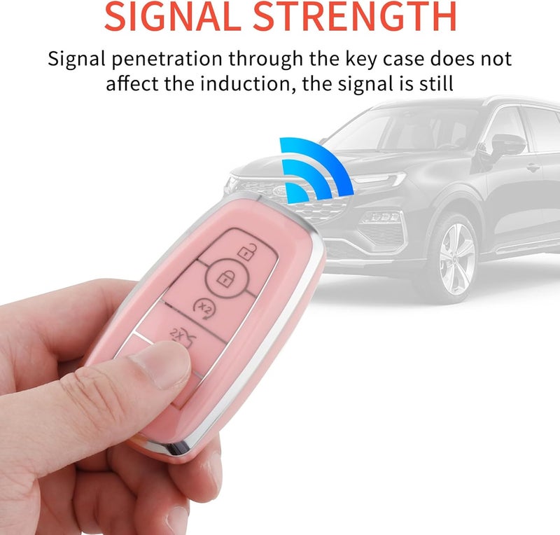 PANGPAI Pink Key Fob Cover for Ford, Soft TPU Key Case Protection with Bling Keychain Fit for Edge Escape Expedition Explorer Fusion Mustang Ranger F-150 F-250 - Image 5