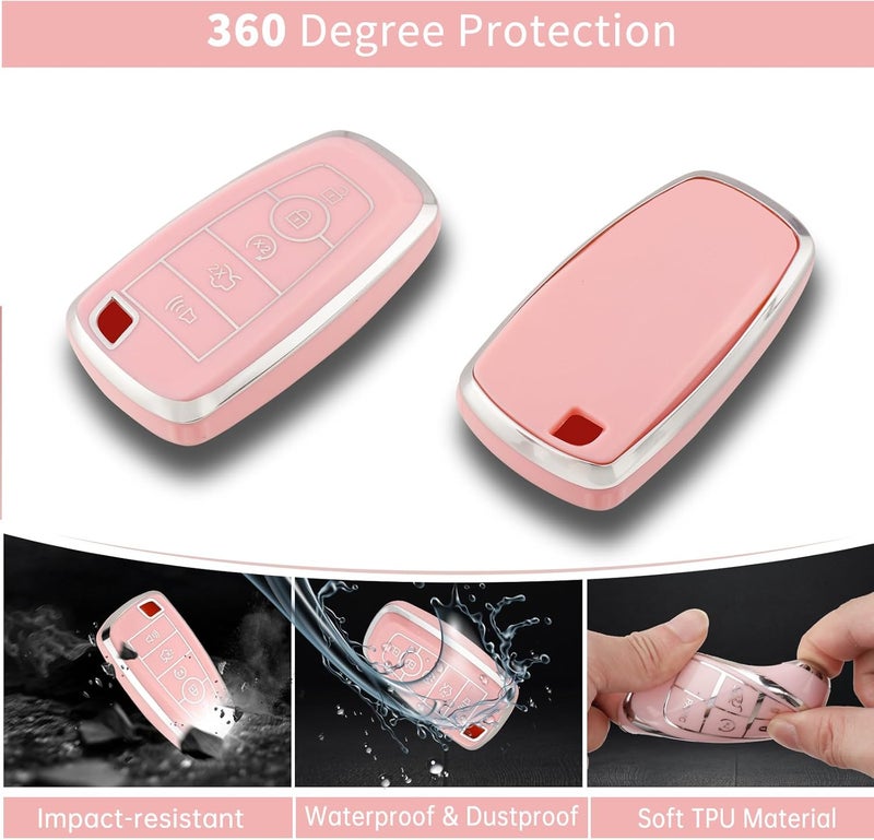 PANGPAI Pink Key Fob Cover for Ford, Soft TPU Key Case Protection with Bling Keychain Fit for Edge Escape Expedition Explorer Fusion Mustang Ranger F-150 F-250 - Image 3