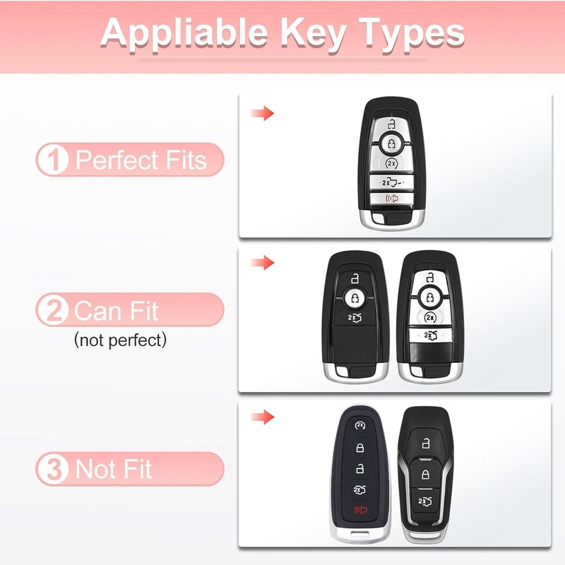 PANGPAI Pink Key Fob Cover for Ford, Soft TPU Key Case Protection with Bling Keychain Fit for Edge Escape Expedition Explorer Fusion Mustang Ranger F-150 F-250 - Image 2
