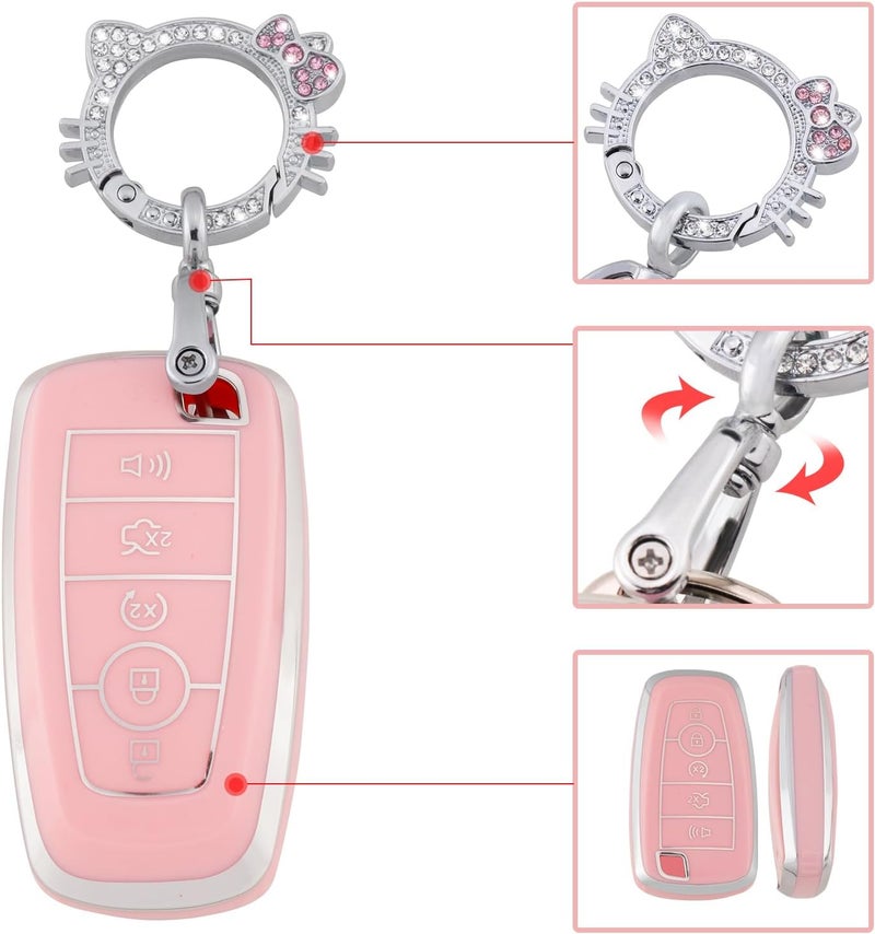 PANGPAI Pink Key Fob Cover for Ford, Soft TPU Key Case Protection with Bling Keychain Fit for Edge Escape Expedition Explorer Fusion Mustang Ranger F-150 F-250 - Image 4