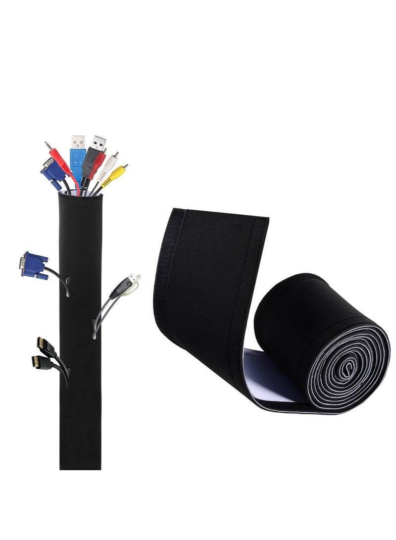 Excefore Cable Management Sleeve, 13*3 cm Neoprene Adjustable Cable Sleeves, Flexible Cable Wrap Cover Wire Hider, for Desk TV Computer Office Home Theater -Reversible Black/White  - Image 1