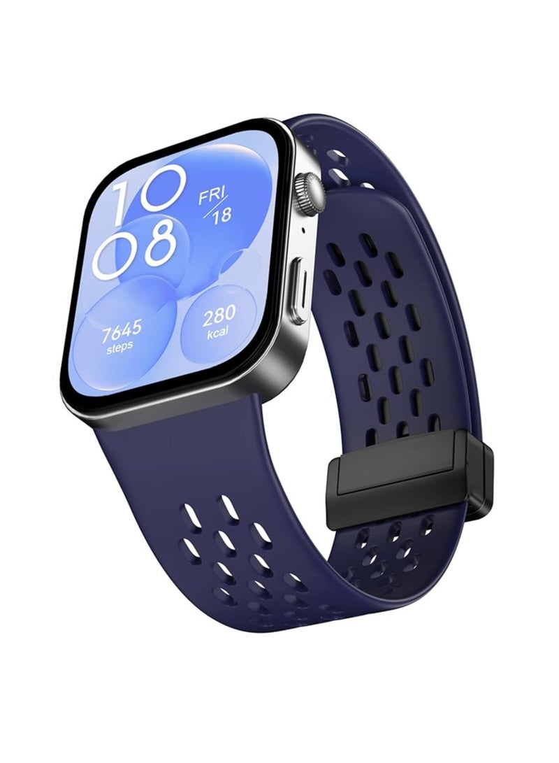 سوار سيليكون بديل لساعة هواوي فيت 4 2025 جيد التهوية سوار رياضي من السيليكون الناعم، تصميم قابل للتعديل، لساعة هواوي فيت 4 2025 - ازرق رياضى