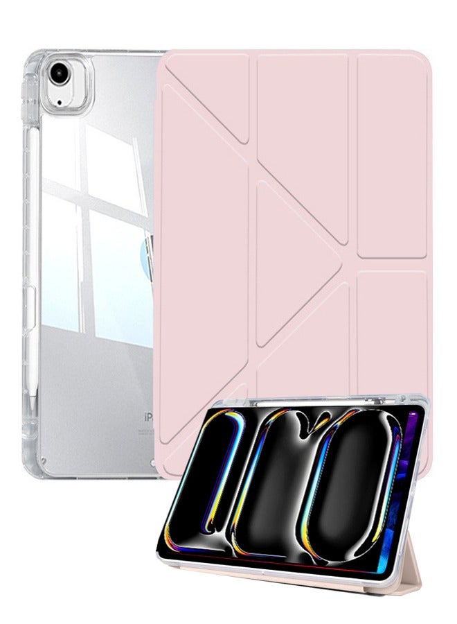 for iPad Air 2025 7th M3 11-Inch  Case Cover, Triple Fold Y-shaped Design, Multi Angle, Leather Tablet Cover With Pen Slot, Automatic Wake-up/sleep, Pink  - Image 1