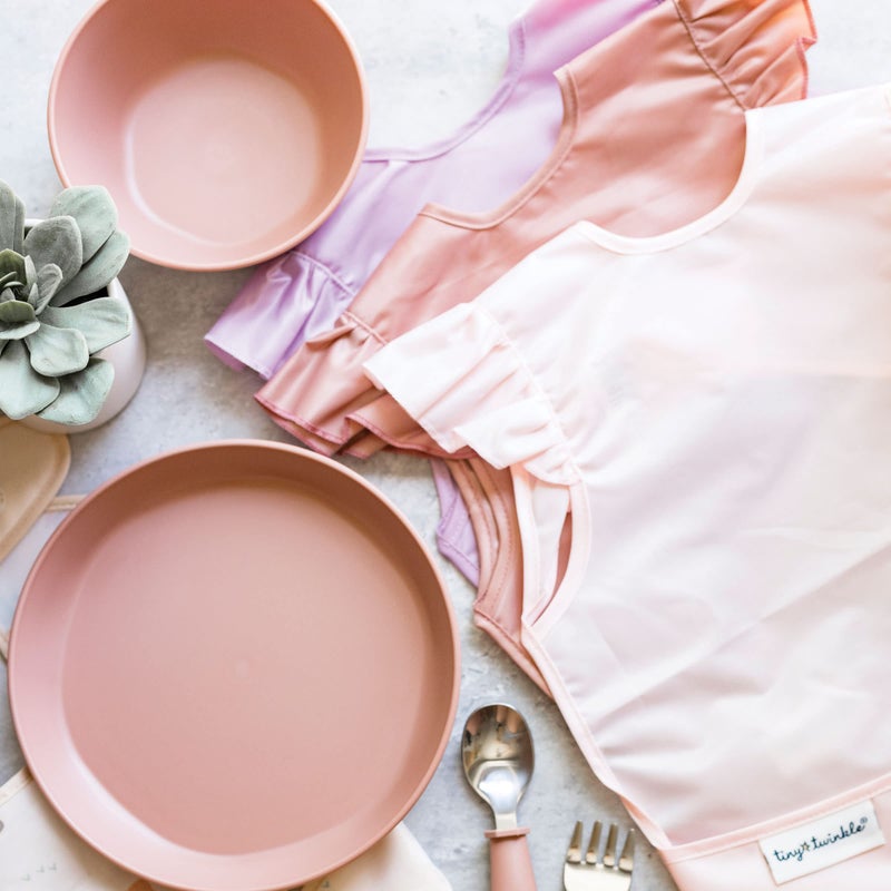 تايني توينكل Mess Proof Baby Bib - Waterproof Baby Apron - Machine Washable - PVC, BPA,  Phthalate Free - Great Travel Bib for Baby Eating - Baby Food Bibs (Rose, Small 6-24 Months) - Image 2