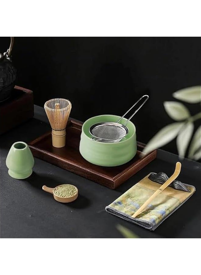 تراسل مجموعة خفاقة ماتشا من هوكور، مجموعة ادوات تقليب شاي ماتشا مكونة من 7 قطع، مغرفة شاي، حامل خفاقة سيراميك يدوي الصنع لحفلات الشاي الياباني - Image 2