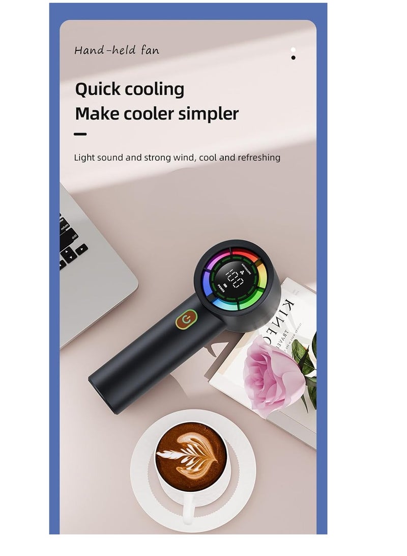 BlueFire Portable Handheld Fan with LED Display, USB Rechargeable Mini Desk & Neck Fan, Colorful Smart Digital Power Indicator, Ultra-Quiet Jet-Engine Cooling, Foldable & Lightweight Travel Fan for Outdoor, Office, Gym, Commuting – Perfect Bulk Order Mini Fan - Image 4