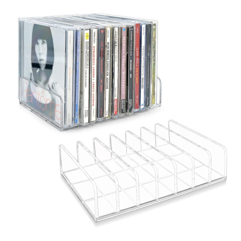 Philbinden 2 Pcs Clear Acrylic CD Holder, DVD/CD Display Rack & CD Storage Box & Vinyl Record Storage Stand Holds up to 14 Standard CD Cases for Media Shelf Storage and Organization - Image 1