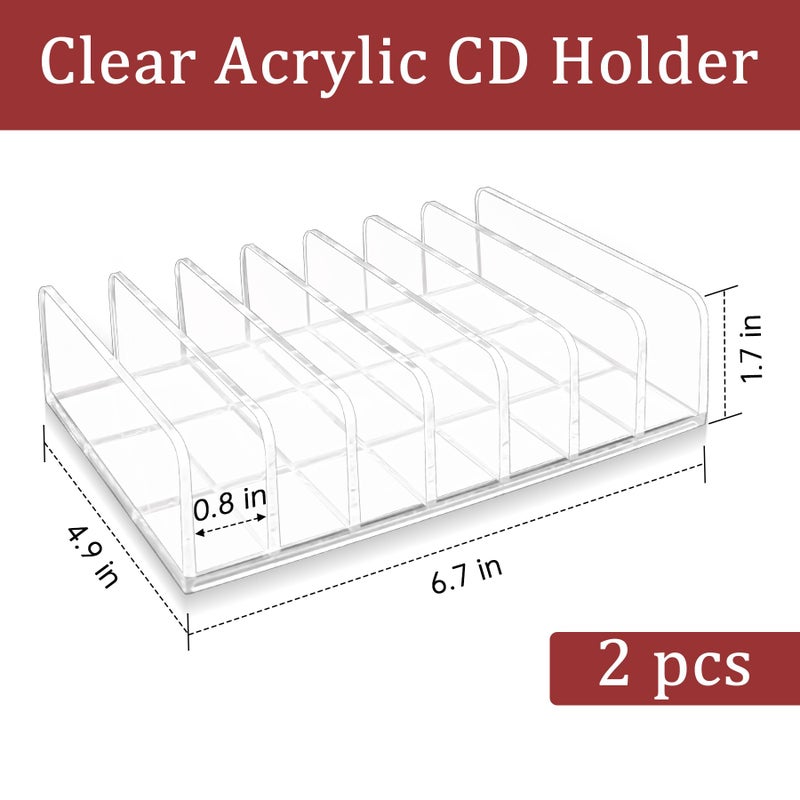 Philbinden 2 Pcs Clear Acrylic CD Holder, DVD/CD Display Rack & CD Storage Box & Vinyl Record Storage Stand Holds up to 14 Standard CD Cases for Media Shelf Storage and Organization - Image 2