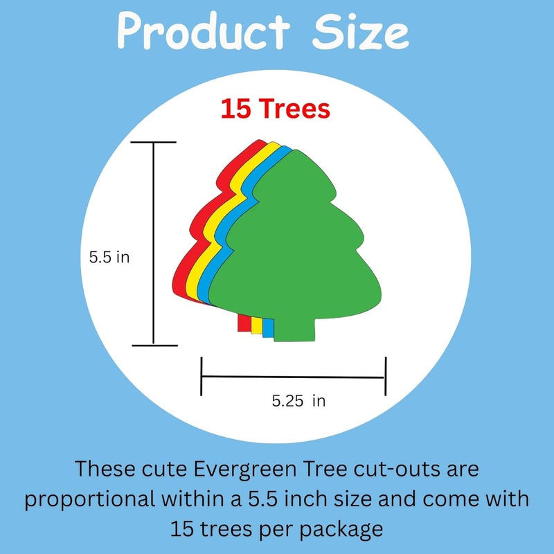 SHAPES ETC. . 15 pcs Evergreen Tree Large Assorted Color Foam Cut-Outs 5.5in Classroom Winter Crafts Christmas Decorations Holiday Bulletin Boards Kids School Craft Projects Teacher Supplies Made in USA - Image 2