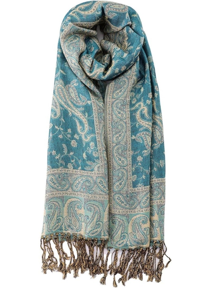 Two Tone Womens Shawl womens Paisley Pashmina Scarf Shawls Women Wrap Shawl tassels Scarves for Women Wedding Party Bridal Long Fashion Solid Shawl Wrap with Fringes - Image 1