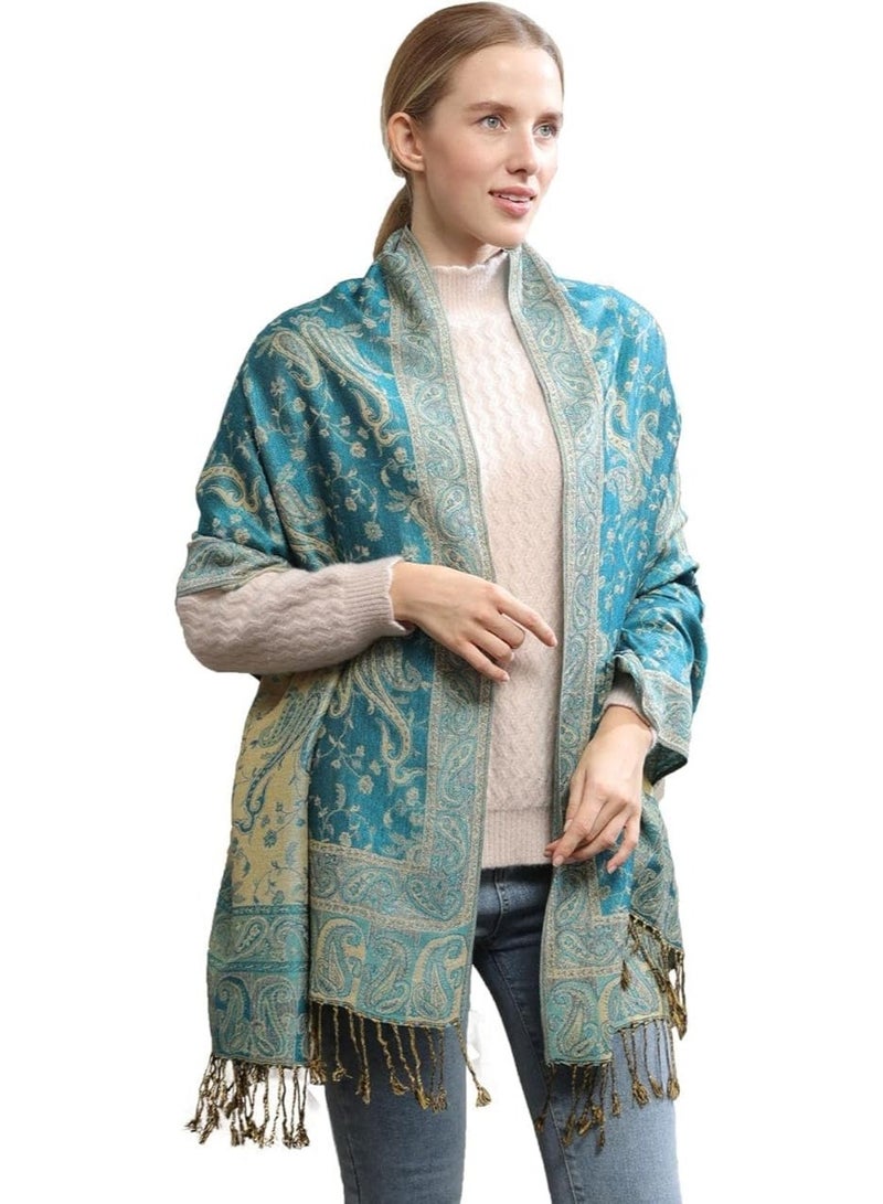 Two Tone Womens Shawl womens Paisley Pashmina Scarf Shawls Women Wrap Shawl tassels Scarves for Women Wedding Party Bridal Long Fashion Solid Shawl Wrap with Fringes - Image 3