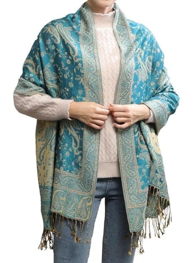 Two Tone Womens Shawl womens Paisley Pashmina Scarf Shawls Women Wrap Shawl tassels Scarves for Women Wedding Party Bridal Long Fashion Solid Shawl Wrap with Fringes - Image 5