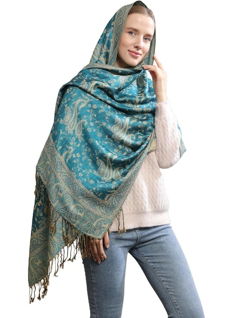Two Tone Womens Shawl womens Paisley Pashmina Scarf Shawls Women Wrap Shawl tassels Scarves for Women Wedding Party Bridal Long Fashion Solid Shawl Wrap with Fringes - Image 4
