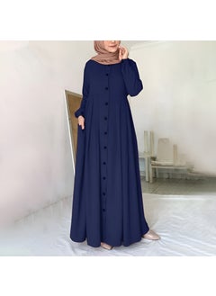 1Tarz 1Style Barbora Linen Daily Summer Full Length Hijab Women's Dress LN391LACIVERT7 