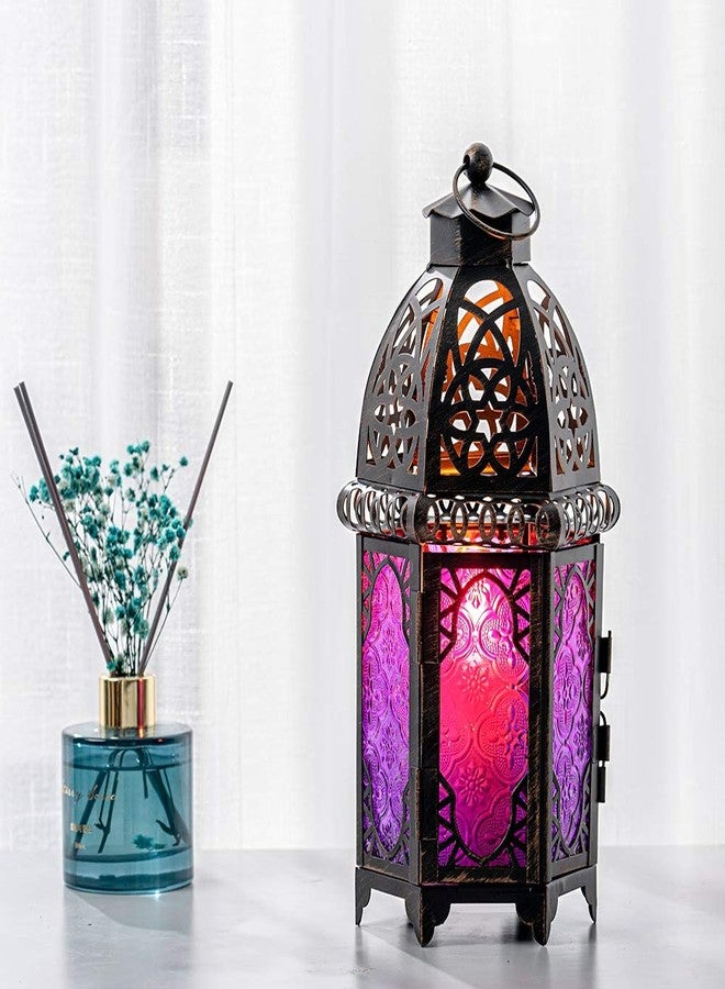 DECORKEY Ramadan Decorations Indoor, Purple Decorative Candle Lantern for Halloween Light Decor, 12.8’’ Moroccan Metal Hanging&Tabletop Lantern, Ramadan Lantern for Home Outdoor Patio(Purple) - Image 5