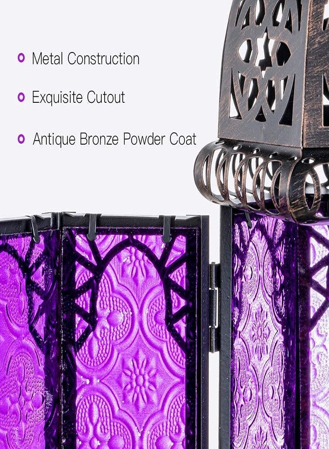 DECORKEY Ramadan Decorations Indoor, Purple Decorative Candle Lantern for Halloween Light Decor, 12.8’’ Moroccan Metal Hanging&Tabletop Lantern, Ramadan Lantern for Home Outdoor Patio(Purple) - Image 4