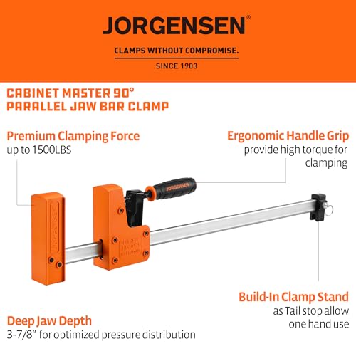 Jorgensen 18” Bar Clamp Set, 2-pack 90° Parallel Clamp Cabinet Master, Steel Jaw Bar Clamp for Woodworking, 1500 lbs load Limited - Image 2