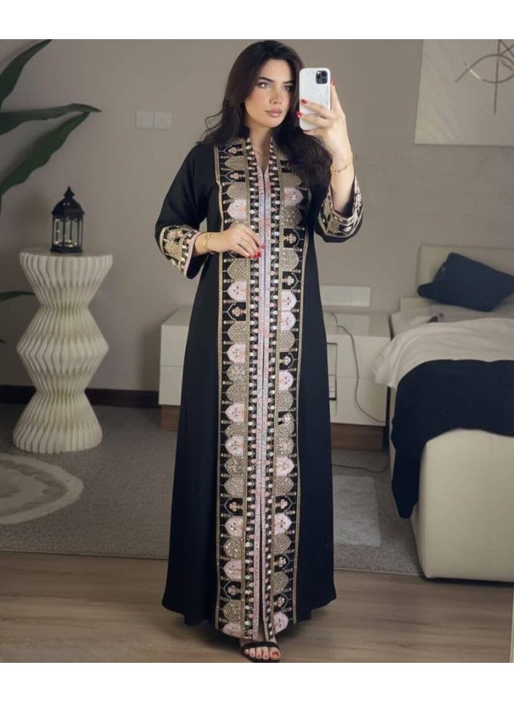 عبايه حريمي الخامة كتان إسباني مستورد مطرزه تطريز هاند ميد – عبايه نسائيه خروج ومناسبات - Image 5