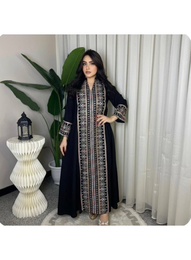 عبايه حريمي الخامة كتان إسباني مستورد مطرزه تطريز هاند ميد – عبايه نسائيه خروج ومناسبات - Image 2