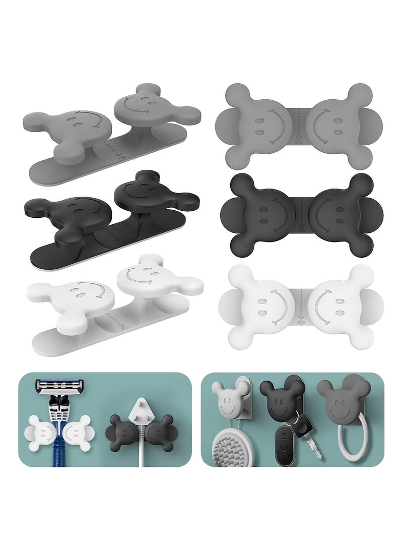 KASTWAVE حامل شفرة حلاقة سيليكون على شكل وجه مبتسم، خطافات لاصقة ناعمة وقابلة للتقطيع، خطافات مفيدة لتوصيل الكابل للماء للمطبخ والحمام وغرفة المعيشة والمكتب، 6 قطع (3 ألوان) - Image 1