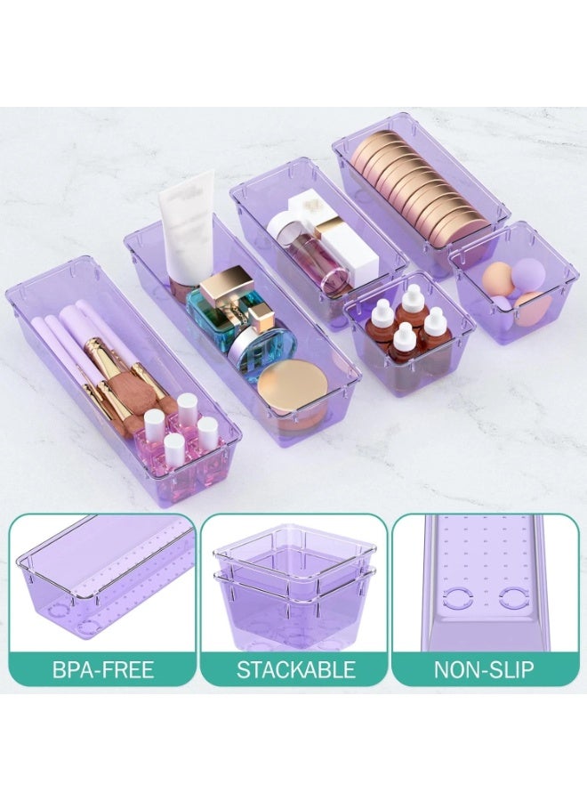 مجموعة من 6 منظمات أدراج شفافة أرجوانية مستوردة، صواني تخزين أدراج أكريليك، تخزين - Image 3
