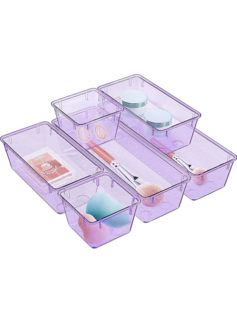 مجموعة من 6 منظمات أدراج شفافة أرجوانية مستوردة، صواني تخزين أدراج أكريليك، تخزين - Image 1